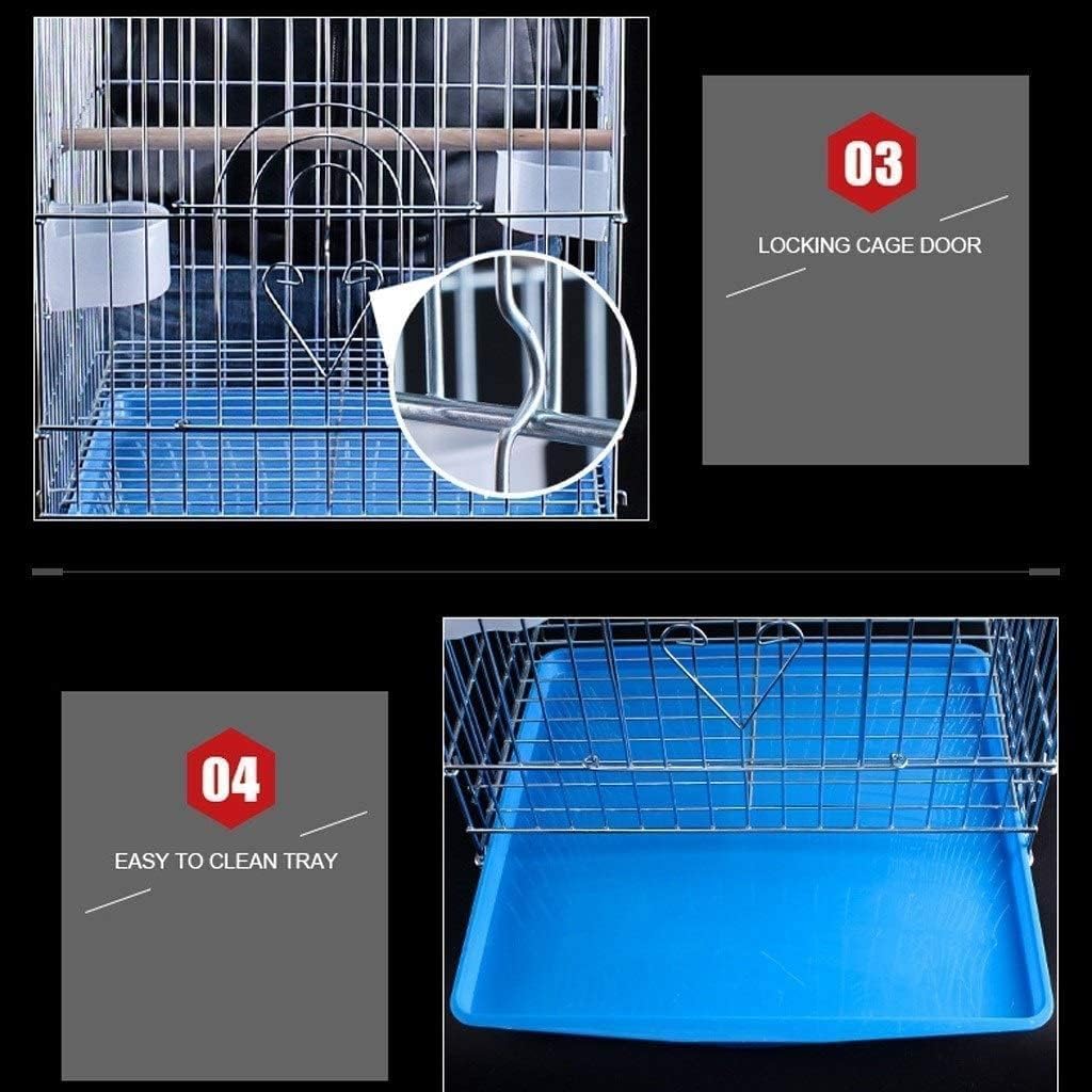 Jaula para pájaros, Jaula para pájaros de Metal Grande, portátil, fácil de Colgar, con Bandeja, Poste de Soporte, Ventana para Comida y asa.