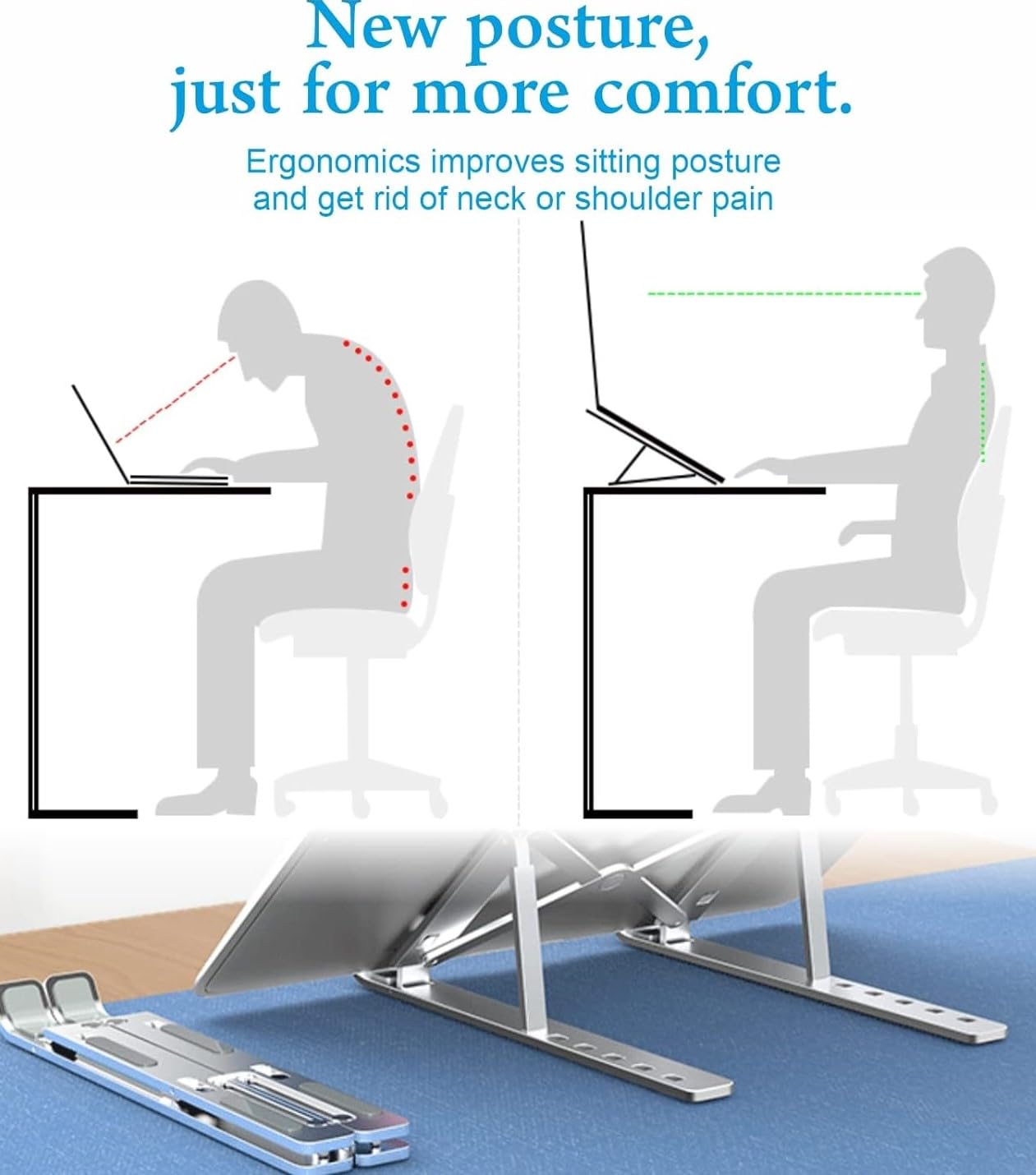 INEFABLE Portable Laptop Aluminium Stand with Adjustable Height, Ventilated, Foldable Stand, 7" Height, for 15.6" Laptop with Carry Pouch for Desk & Table Mount - Pack of 1 (Silver) 26 61G