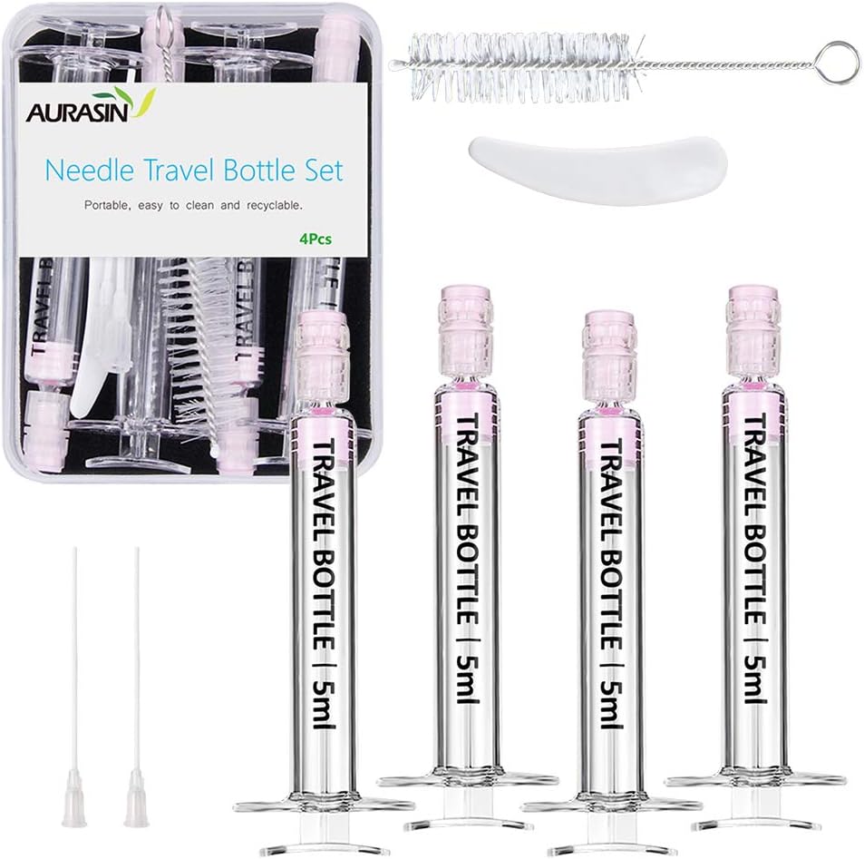 Portable PETG Needle Tube Vacuum Travel Bottles Set with Box,Leak Proof Silicone Refillable TSA Approved and BPA Free Travel Containers for Foundation, BB Cream, Lotion, Moisturizer, Toner,4Pcs