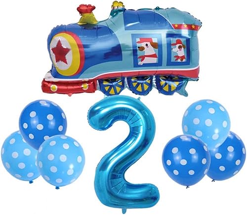 DIWULI Juego de globos de locomotora de tren, globo XXL número 1, azul, cumpleaños para niños, fiesta temática, decoración, globo de aluminio, globo