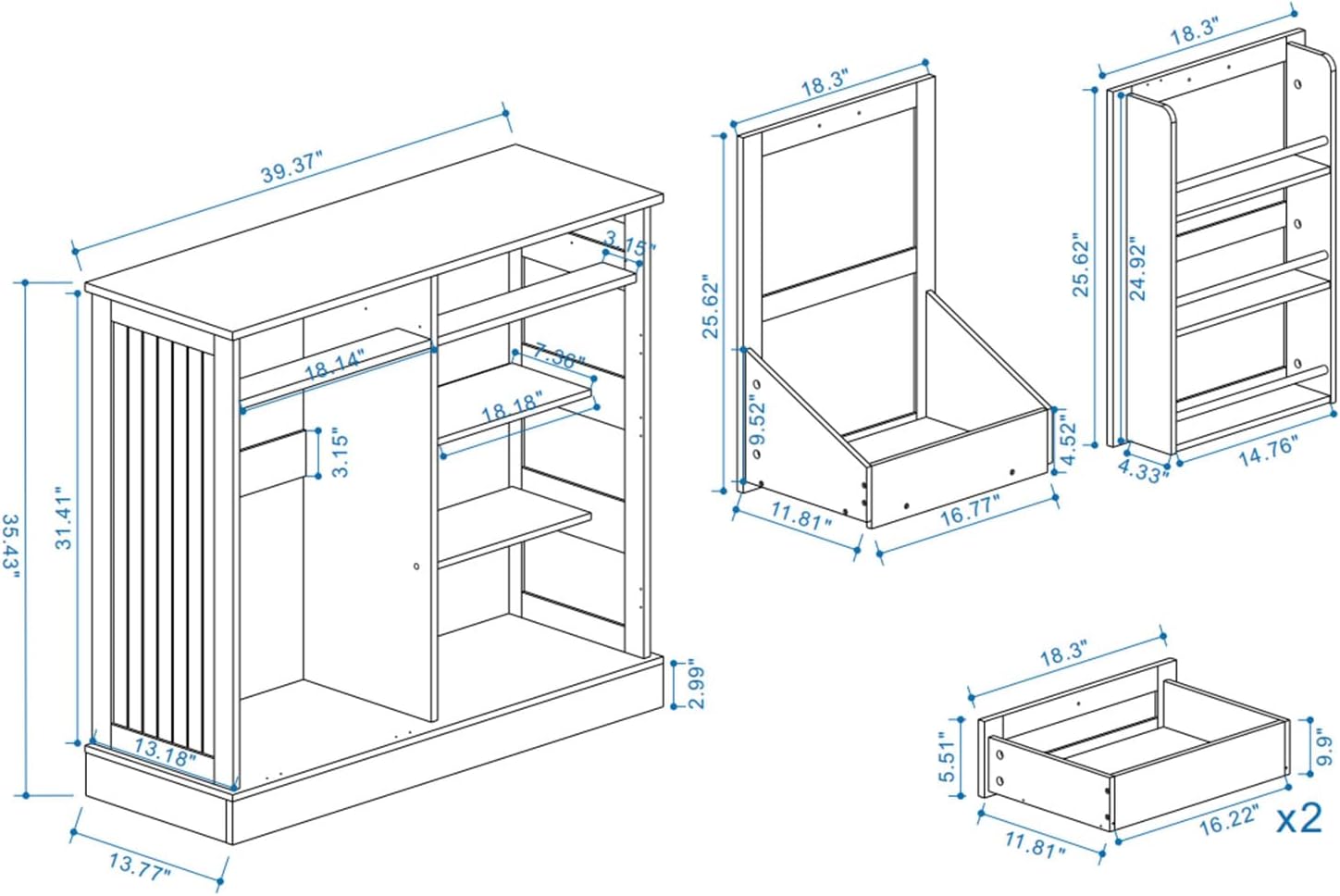 Kitchen Pantry Cabinet, Farmhouse Storage Cabinet with Tilt-Out Trash Can, 3 Door Shelves, 2 Drawers & 2 Shelves, Freestanding Wood Cupboard for Kitchen, Dining Room, Bathroom