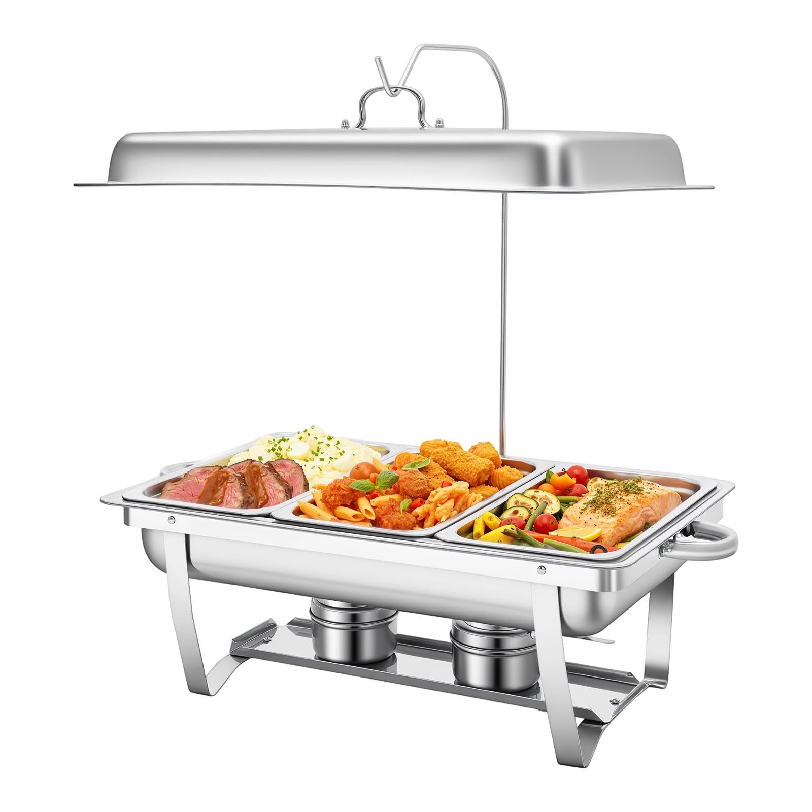 Chafing Dish - Scaldavivande da 9 l, in acciaio inox, con 3 contenitori (3 l ciascuno), per buffet e catering, contenitore termico per feste e matrimoni (56 x 35,5 x 7,5 cm)