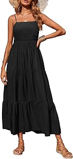 Women's Summer Maxi Dress 2025 Casual Boho Sleeveless Spaghetti Strap Smocked Tiered Long Beach Sundresses - Buy now