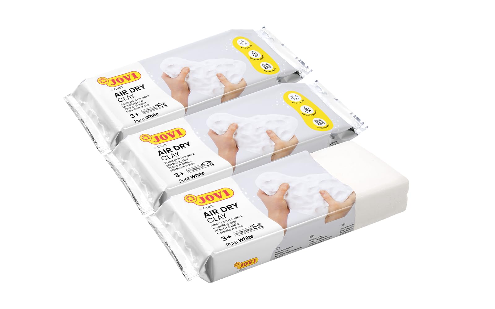 Jovi - Kit Air Dry de 3 uds de 250gr, arcilla de secado al aire, Blanco | Pasta para modelar sin horno, no tóxica y sin gluten