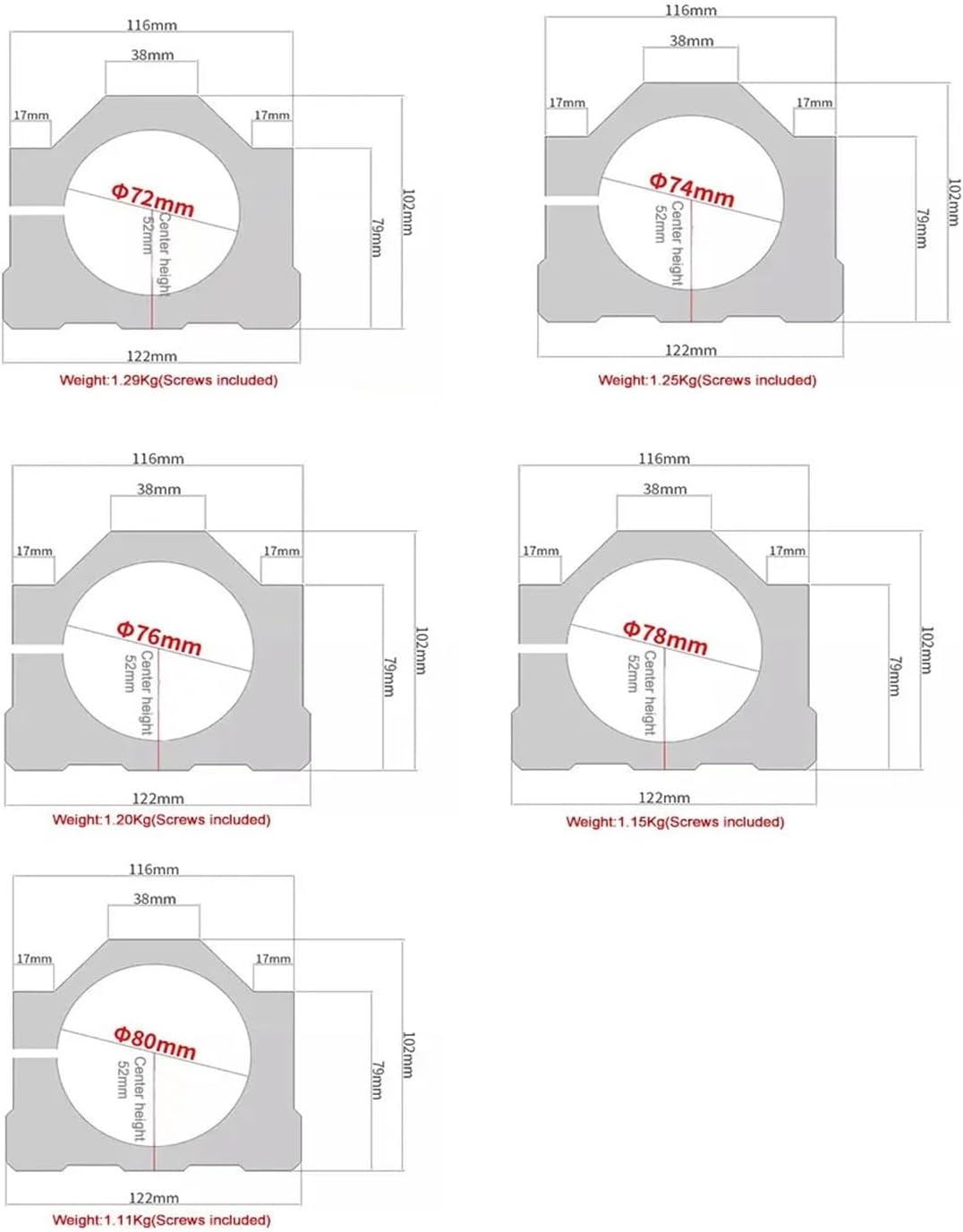 Spindle Motor Bracket Diameter 20mm 22mm 24mm 26mm 28mm 30mm 32mm 34mm 36mm Aluminum Clamp with 4 Hexagon Socket Bolt(36mm)