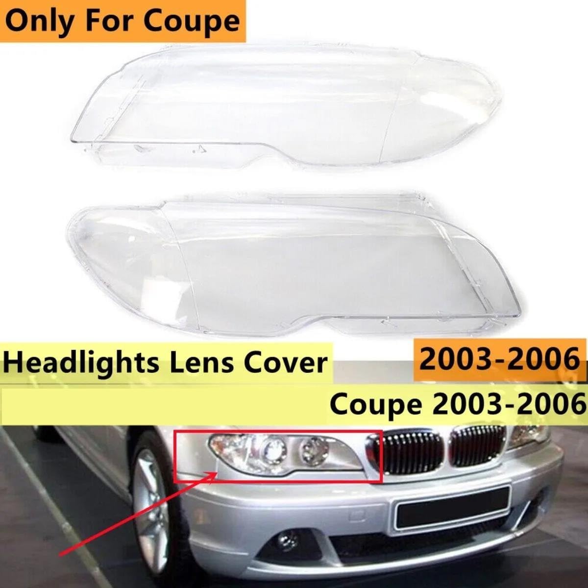 FUNFOB Copertura Faro per Auto Copri Lenti Fari Anteriori Auto per BMW Serie 3 per E46 325Ci 330Ci Coupé Convertibile 2003-2006 Copri Lampada Fari Paralume Anteriore(Pair)