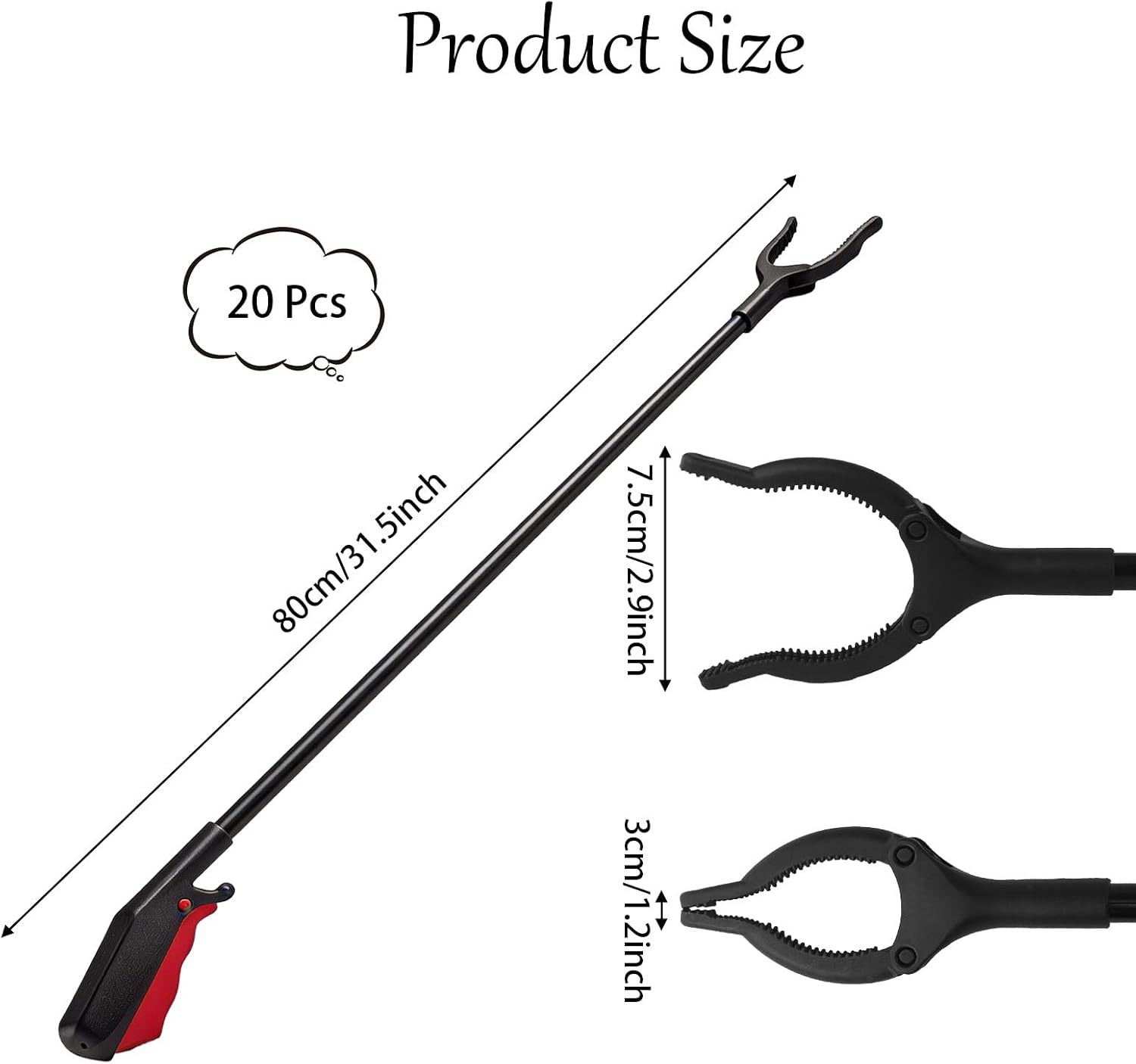20 Pcs Grabber Reacher Tool Bulk, 360 Rotating Pickup Stick with Work Gloves 31.5" Long Handle Trash Picker Aid Nonslip Claw Grabber Lightweight Handy for Elderly Arm Extension