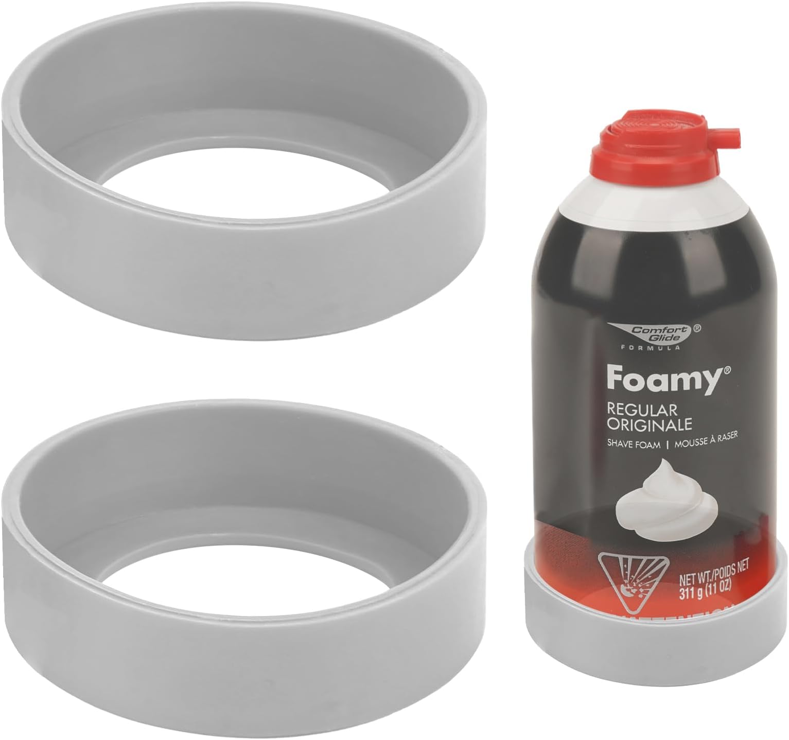 2 Pack 2.5" Shave Gel Can Rust Holder, Silicone Shaving Foam Stand, Shaver Gel Foam Base Compatible with Barbasol, Gillette Most of Shave Gel (Grey)