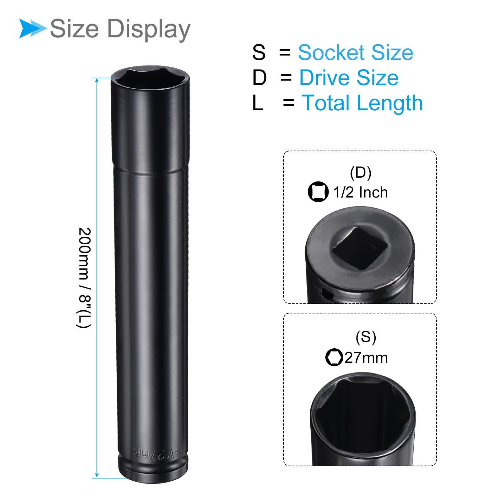 CoCud 6-Point Deep Impact Socket, 1/2-Inch Drive 27mm Socket 8" Length, CR-V Steel Axle Nut Impact Socket - Image 2