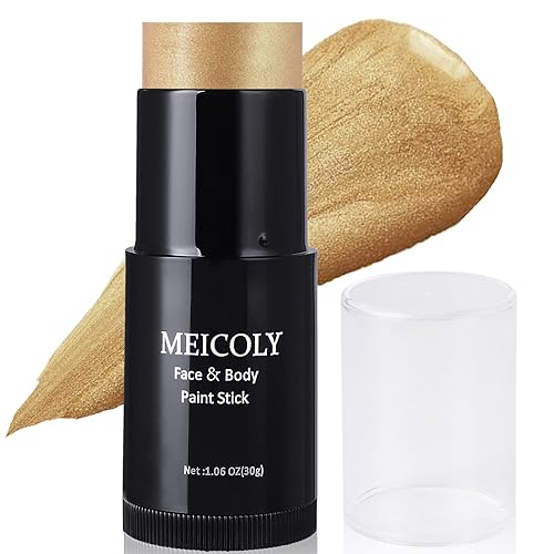 MEICOLY Barra de pintura facial dorada (1.06 onzas), barra de pintura de cuerpo completo mezclable en crema, resistente al sudor, impermeable, para