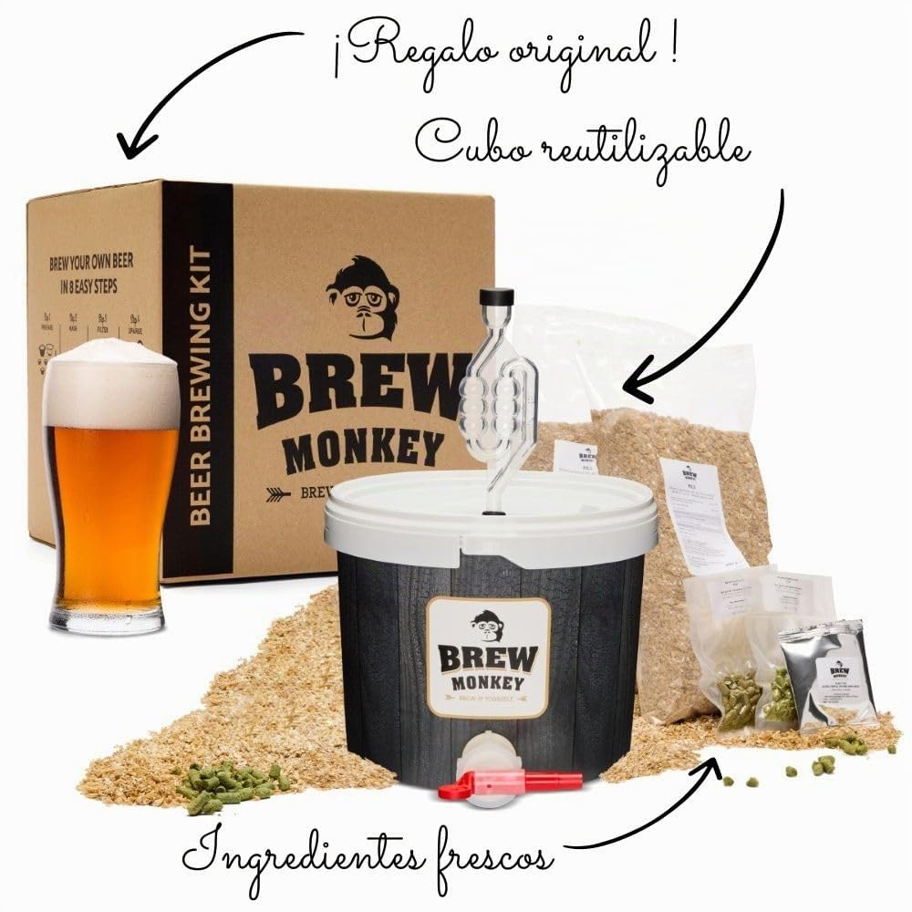 Brew Monkey® Kit de Elaboración de Cerveza IPA | Kit Básico de 5 Litros | 5.7% Vol. | Kit Para Hacer Cerveza | Kit Cerveza Artesanal | Regalos Originales para Hombre | Regalo Navidad Hombre