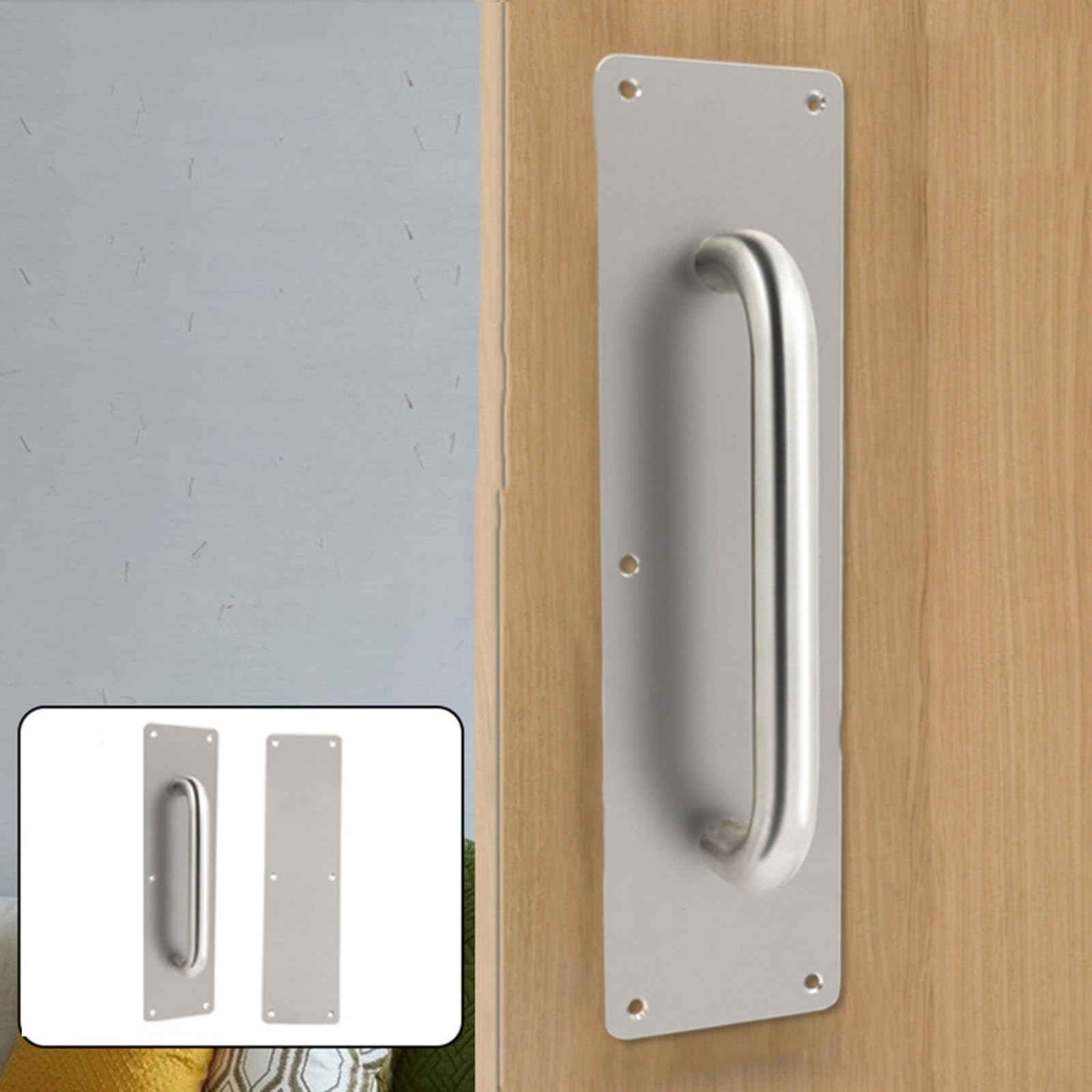 Plaque Hle en acier inoxydable robuste - 300 x 80 mm - Pour porte coulissante en bois - Argenté (sans poignée)