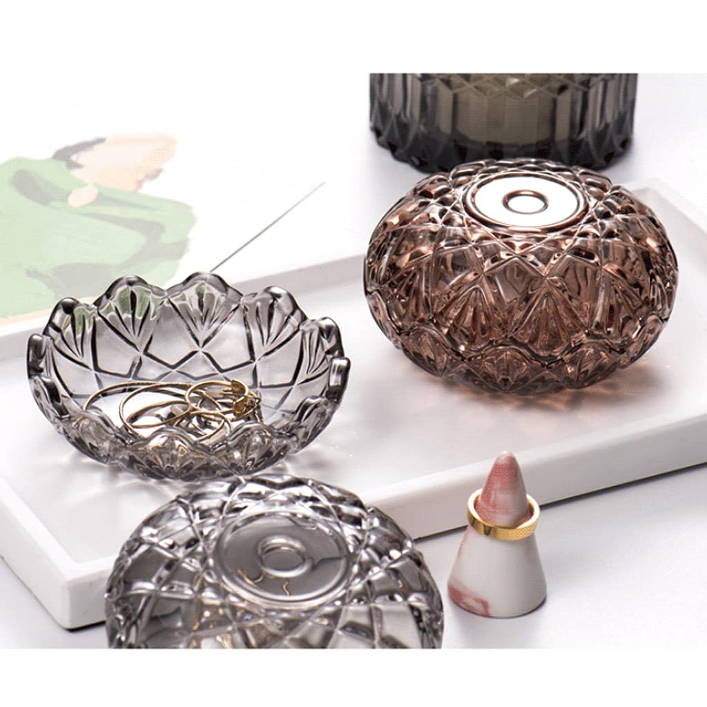 NZPOST Joyero de Cristal Retro, Organizador de Joyas con Forma de corazón y Redonda, Bandeja para Joyas Gris y ámbar C
