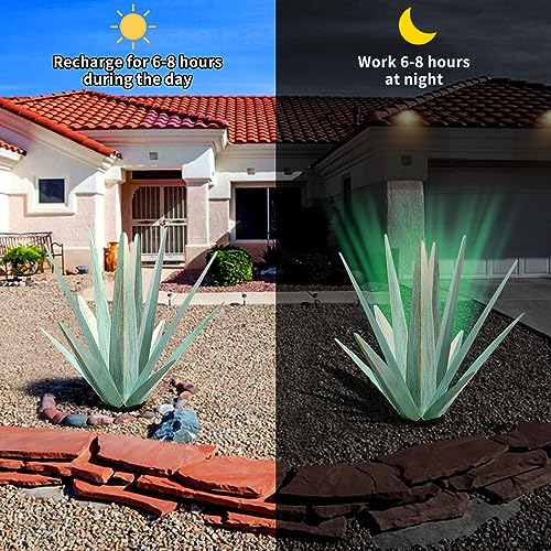 Image of KODIBO Large Metal Agave Plant Outdoor Decor with Solar Light, Mint Green | Artificial Plant with Solar Light, Outdoor-Resistant Metal, Hand-Painted Finish, Tequila Rustic Sculpture, Garden Yard Statue