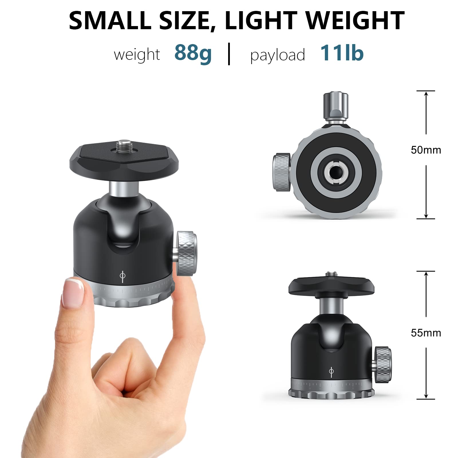 Głowica kulowa statywu obracana o 360 stopni panoramiczna głowica kulowa ze śrubą 1/10.2 cm Gwint 3/20.3 cm, maksymalne obciążenie do 5 kg/ 11 funta, do monopodu, lustrzanki cyfrowej,