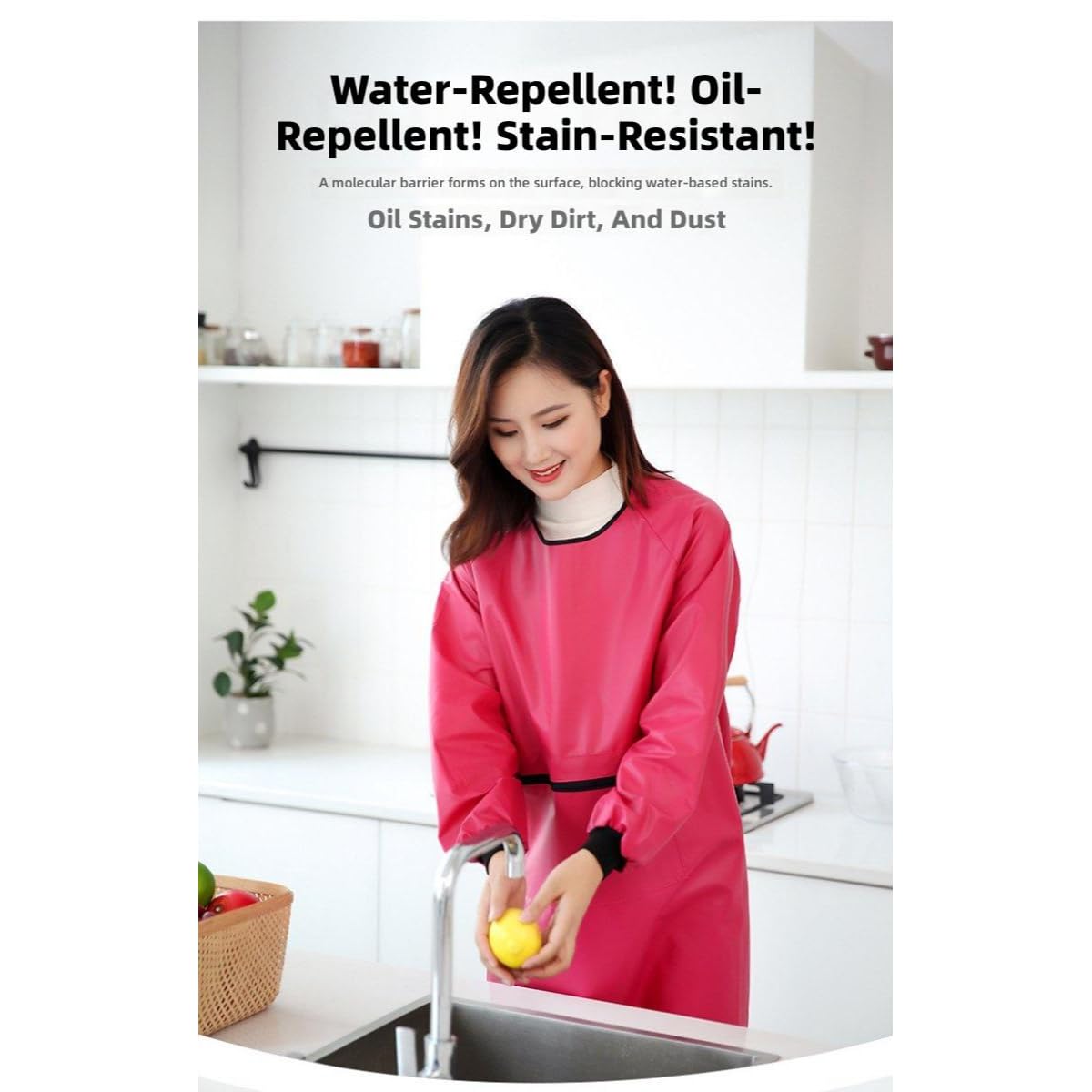 Tablier Imperméable Femme à Manches Longues avec Poches, Blouse Utilitaire Polyvalente pour Cuisine, Vaisselle, Jardinage et Travail, Idéal pour Activités Domestiques