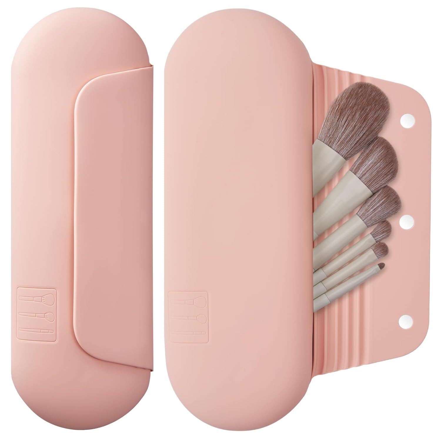 Premium Makeup Brush Organizer Bag in Pink, Large Capacity Storage Case with Securing Strap, Holds 6-14 Brushes, Professional Travel Cosmetic Brush Holder (Pink Sand)-image-10