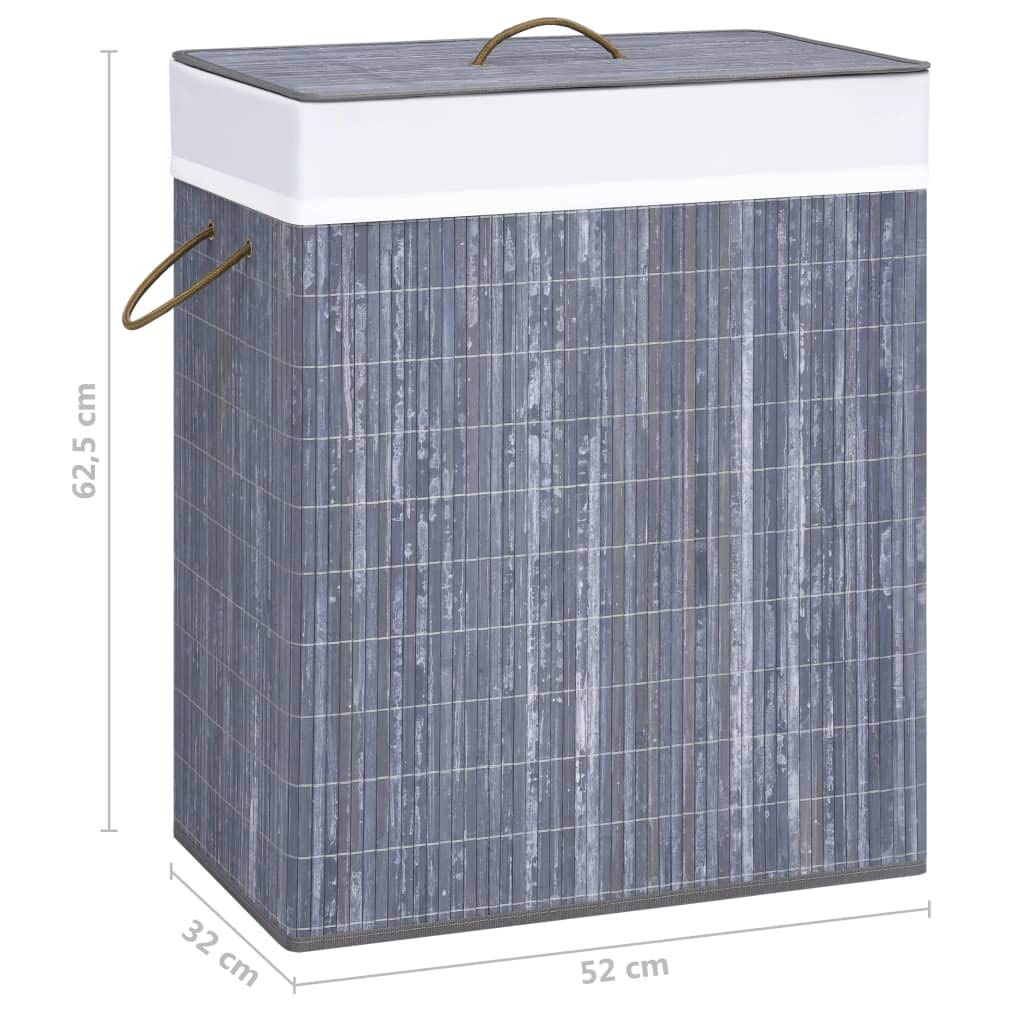 Cesto portabiancheria in bambù con 2 scomparti, 100 l, grigio, pieghevole, con manici, per bagno, camera da letto, cameretta dei bambini, contenitore salvaspazio per la biancheria sporca e la