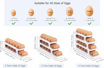 Egg Holder for Fridge, Auto Rolling Egg Roller/Dispenser/Organizer/Storage/Container for Refrigerator, Countertop, Kitchen, Space-saving Egg Tray for 24 Eggs, 2 Tiers, 2 Packs