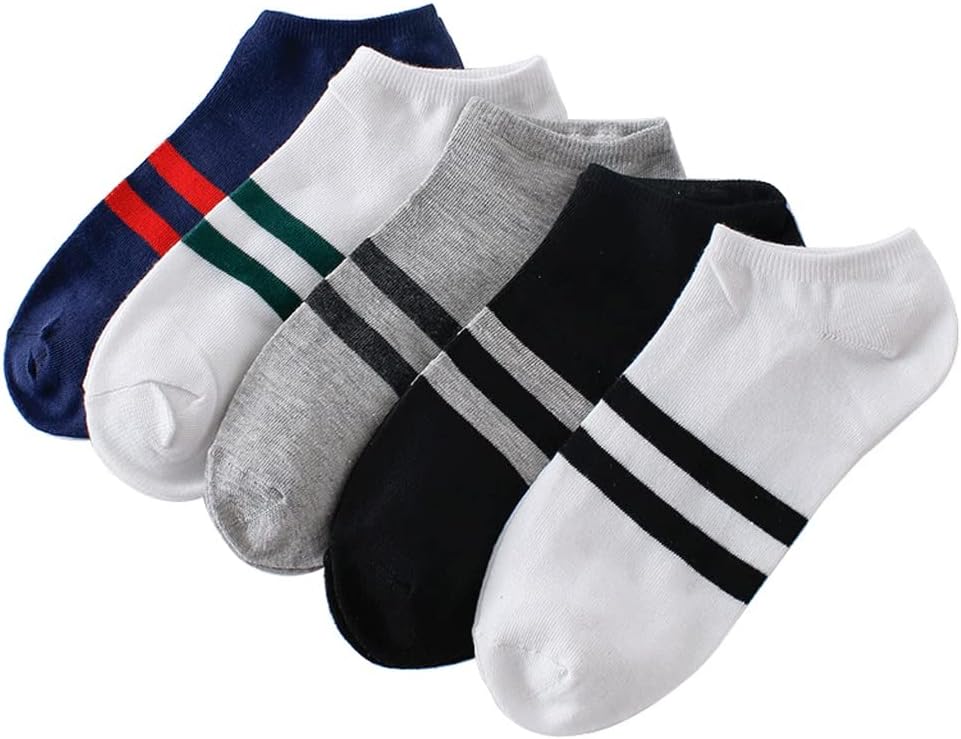 5 Pairs of Men's Socks Cotton Striped Boat Socks Four Seasons Spring and Autumn Men's Socks(A)