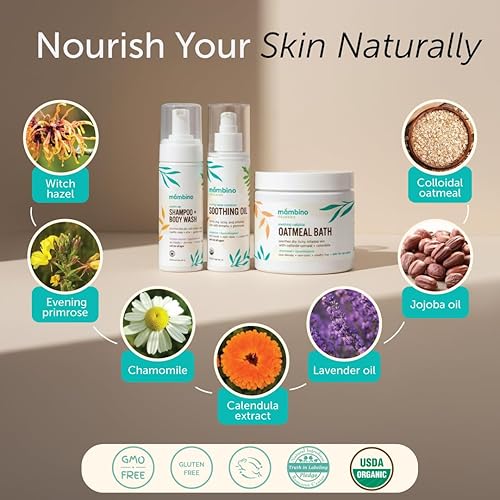 Miniatura 2 de Mambino Organics Juego de baño relajante, remojo de baño de avena orgánica, champú y gel de baño Soothe Me, y aceite relajante, suave para pieles