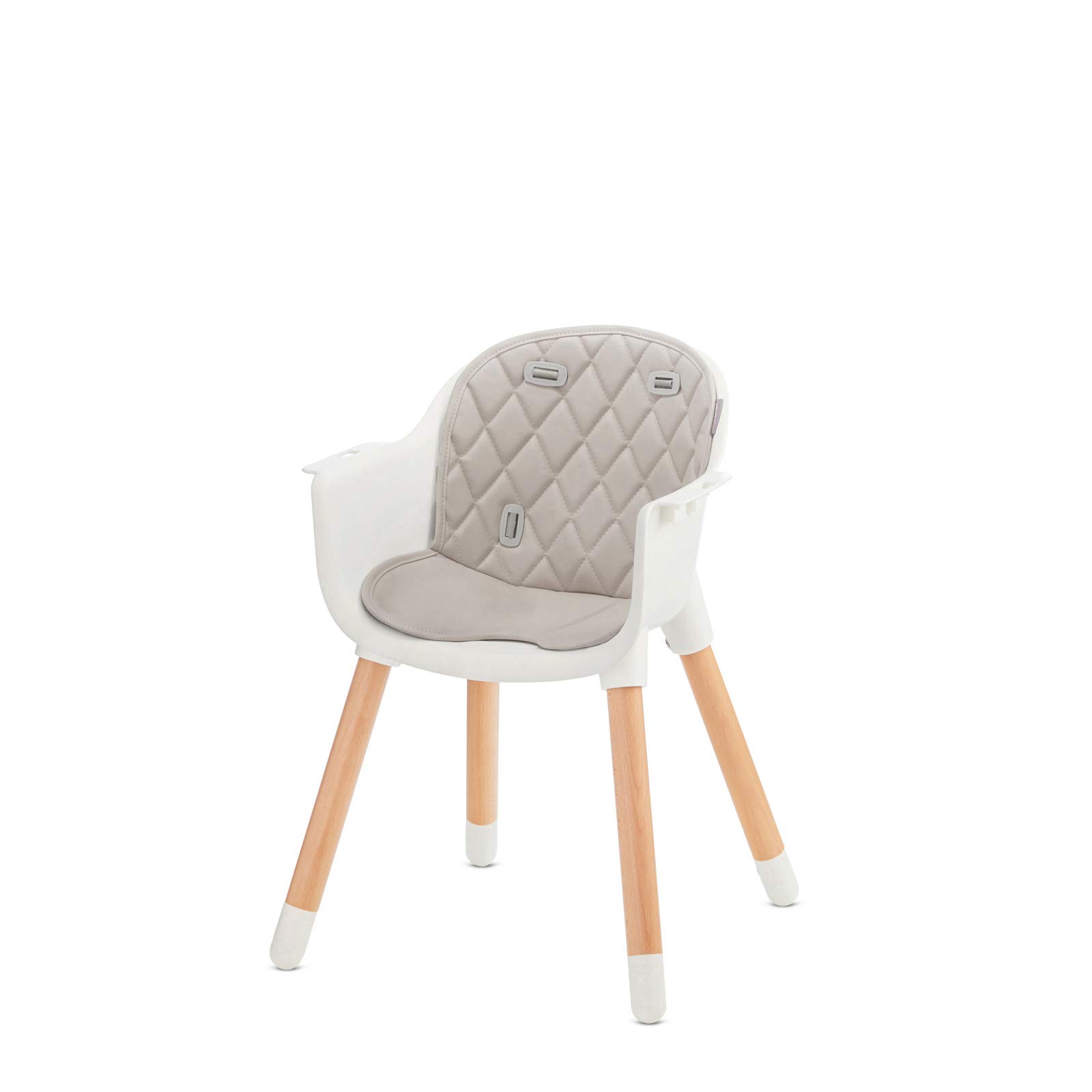 Kinderkraft Hochstuhl SIENNA 2 in 1, Kinderhochstuhl, Babystuhl, Kombihochstuhl, Beine aus Holz, 5-Punkt-Gurt, Fußstütze, abnehmbare Tablett, Rutschfeste Stuhlbeinkappen, ab 6 Monate bis 4 Jahre, Grau