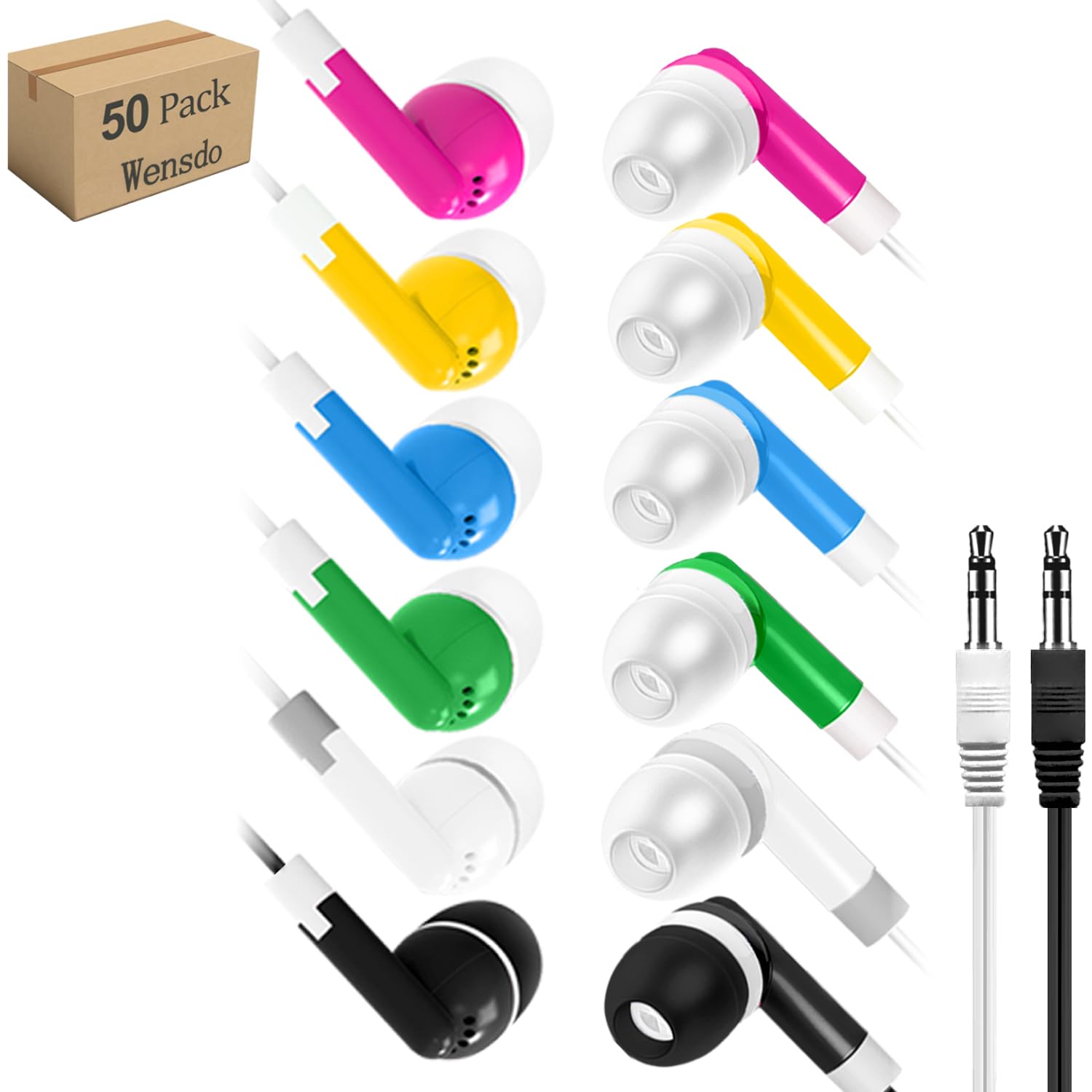50 Pack Bulk Kids Earbuds for School Classroom Library, Student Wired Earphones with 3.5 mm Jack Multi Colored Earphones for Computer Chromebook Laptop PC (HY01,50 Mixed)