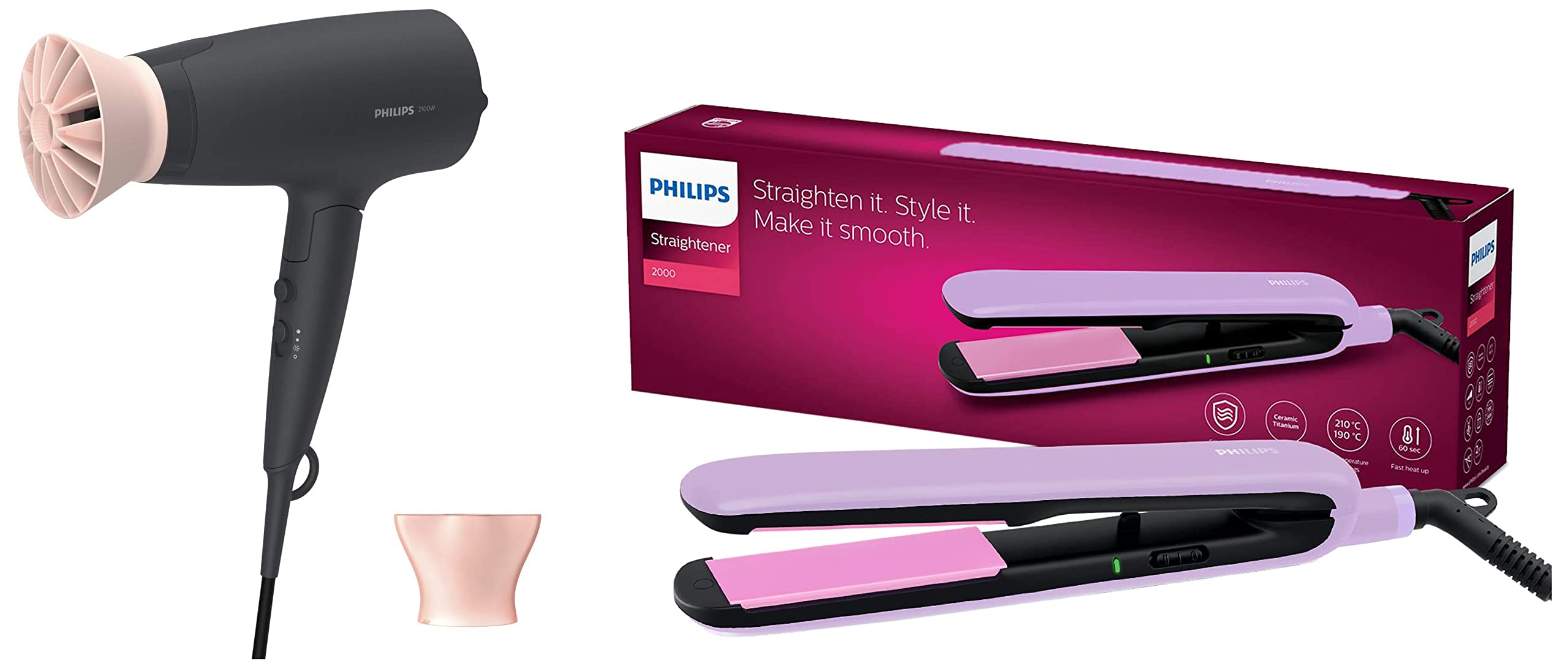 Philips Professional Hair Dryer BHD356/10 2100 Watts Thermoprotect Air Flower Advanced Ionic Care 6 Heat & Speed Settings-Black & BHS393/40 Straightener with SilkProtect Technology.-image-26