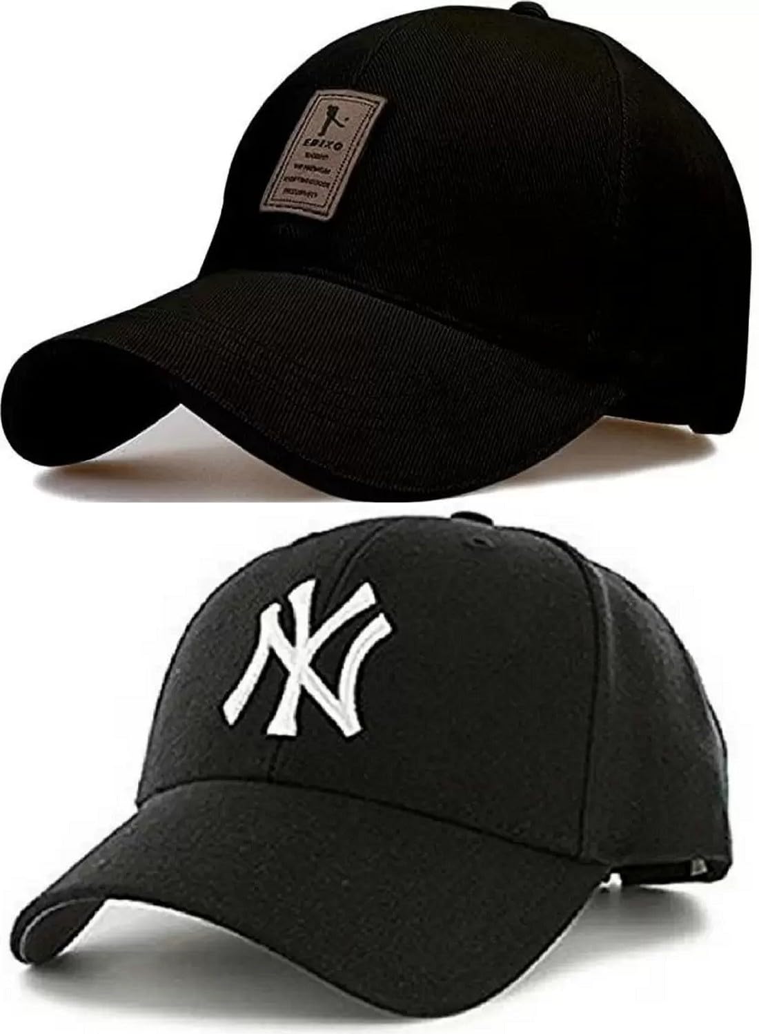 Brand A Solid Ny Embroidered & Edixo Combo Baseball Caps for Men's and Boy's Sports Cap Pack of 2 Black