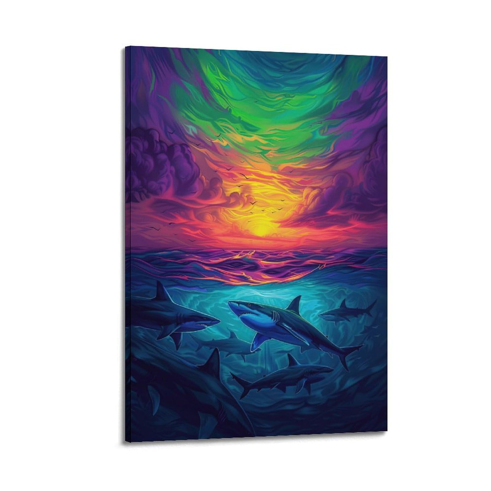 HUIYHB Animal Poster Sharks in The Sea Poster Decorative Painting Canvas Wall Posters And Art Picture Print Modern Family Bedroom Decor Posters 20x30inch(50x75cm)
