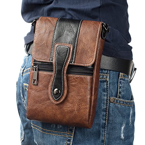 Image of Crossbody Cell Phone Bag Wallet, Leather Cell Phone Belt Clip Holder, Multifunction Messenger Holster Crossbody Purse with Shoulder Strap Waist Wallet Belt Clip Holder with Locking Carabiner Hook