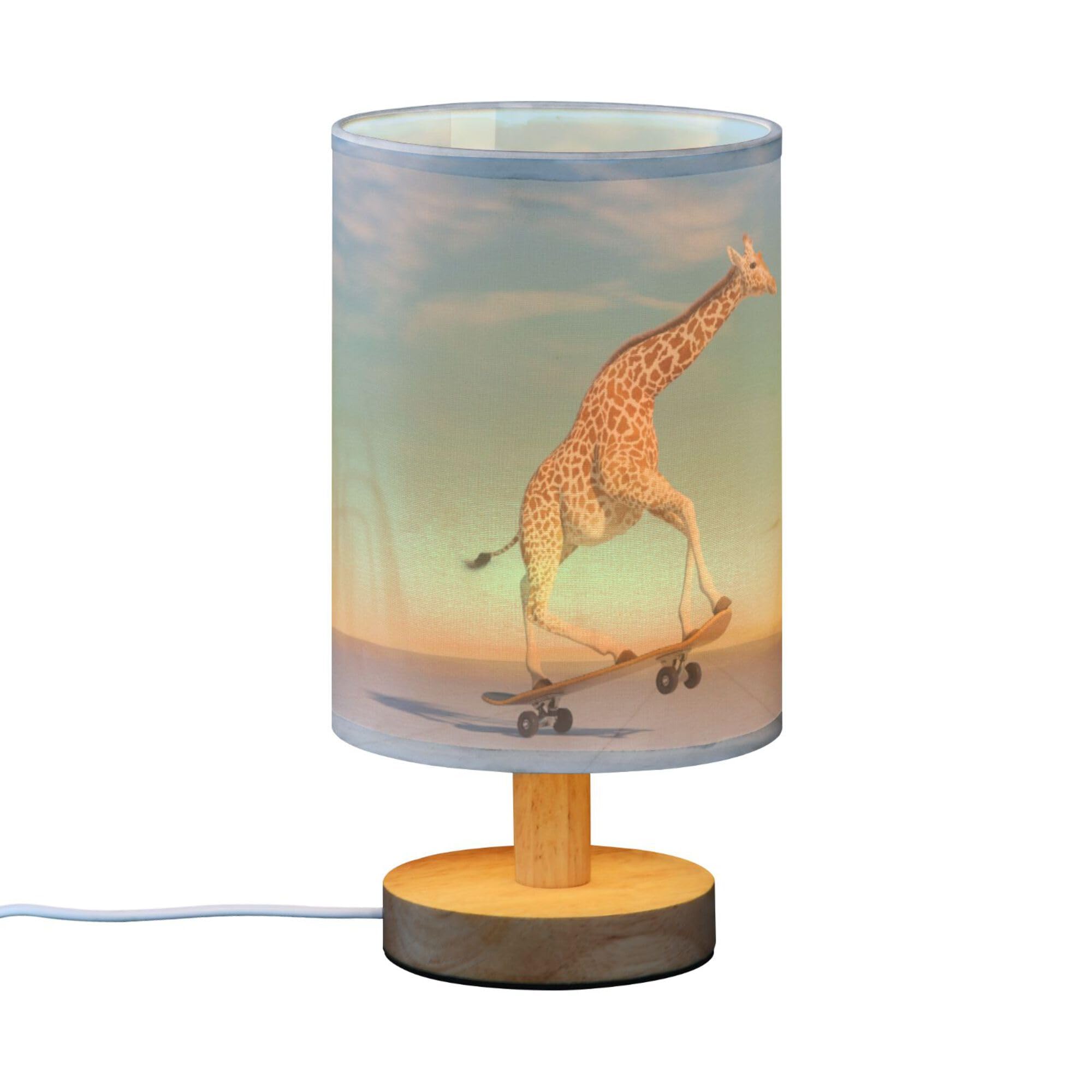 YYZZH Table Lamp Giraffe on Skateboard Nightstand Lamp with Wood Base Fabric Lamp Shade Bedside Desk Lamp for Living Room Bedroom Kids Room Office