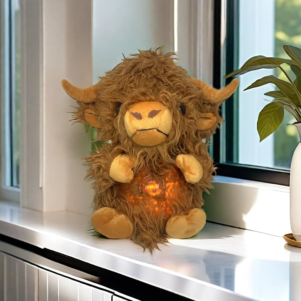 Soothing Snuggle Cute Highland Cow Stuffed Animal with Realistic Breathing Action and Lighted Music, Sleeping Cow Plush Toy (13.5-inch) - 5