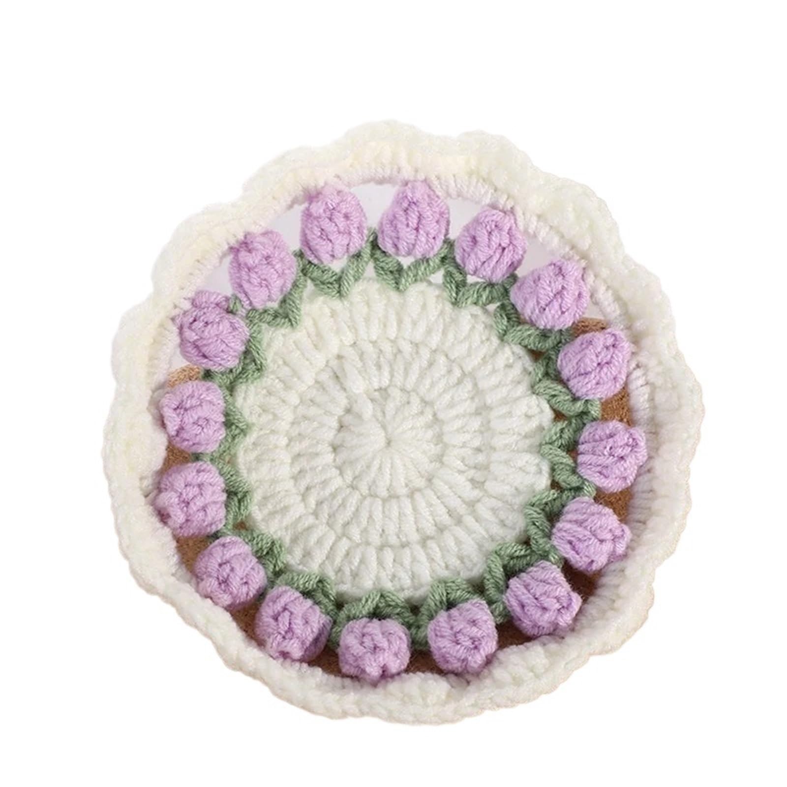3pcs Hand-Knitted Sunflower Round Coasters - Floral Crochet Coaster Set For Coffee Cups - Reusable Insulation Pads For Home Decor(Color2)