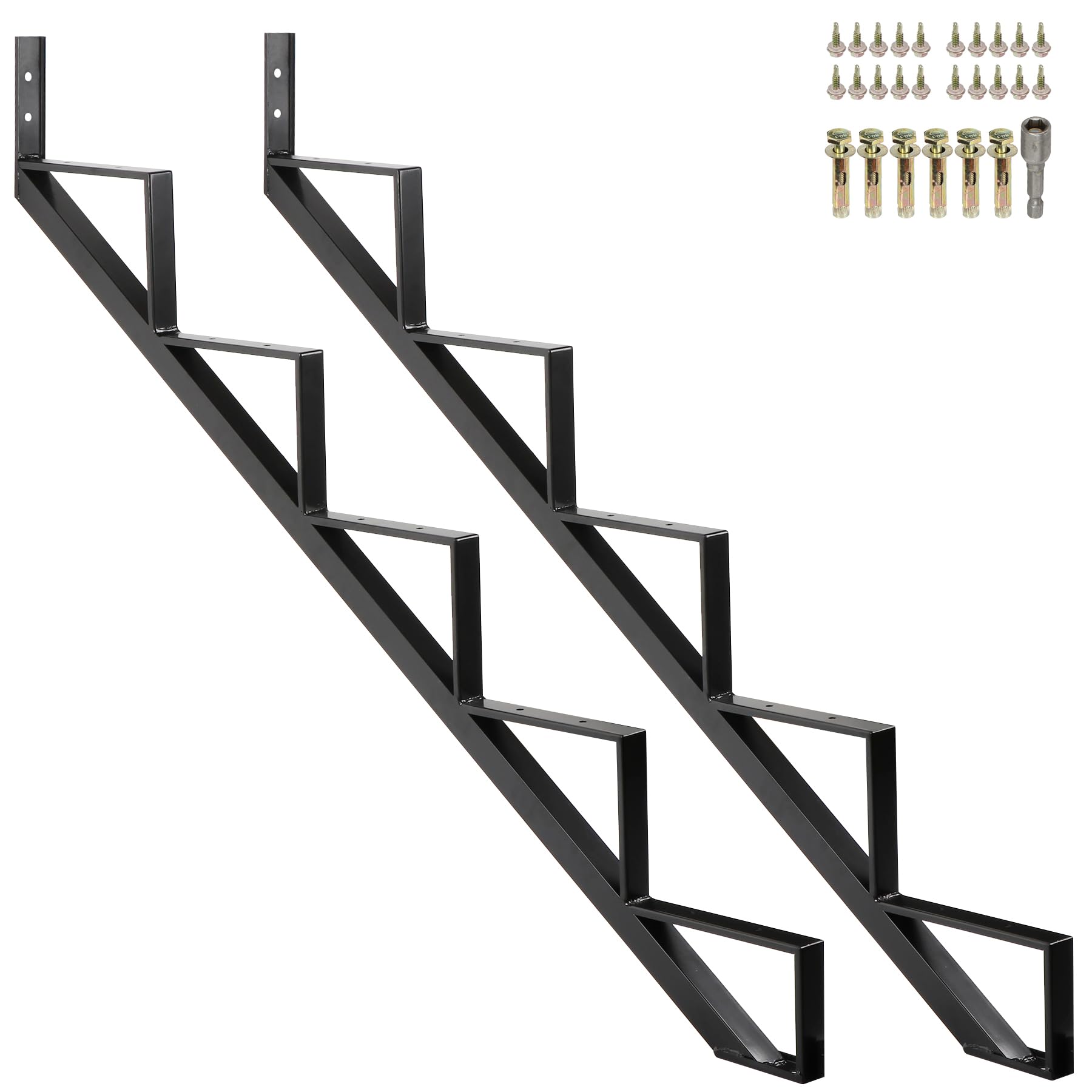 Steel Stair Step Riser-2 Pack, 5 Steps Stair Stringers for Deck, Sturdy Steel Stair Stringer for Outdoor Steps and Stairs