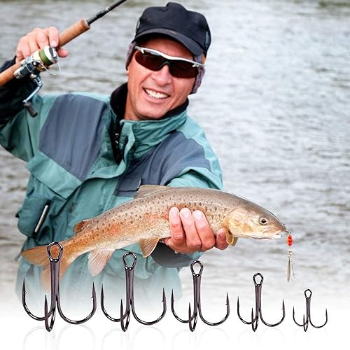 Miniatura 8 de UCEC Kit de anzuelos de pesca para agua salada y dulce, ganchos de acero de alto carbono, fuertes y afilados, curvados redondos para bagre, trucha,