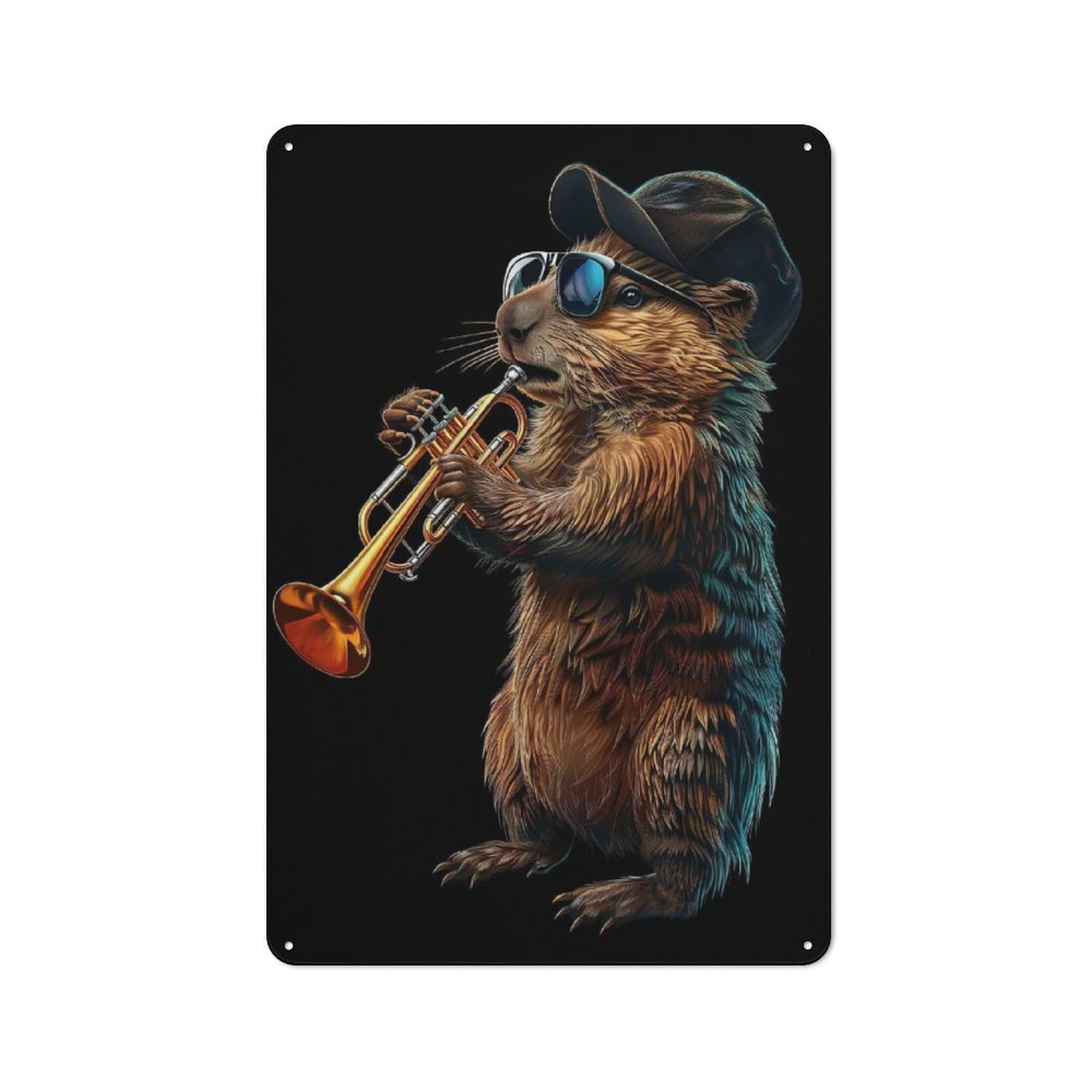 Beaver Trumpet Decorative Metal Plaque 30x20cm, Loft Style Urban Room Decor for Flat, Bar, Studio Or Gallery Wall