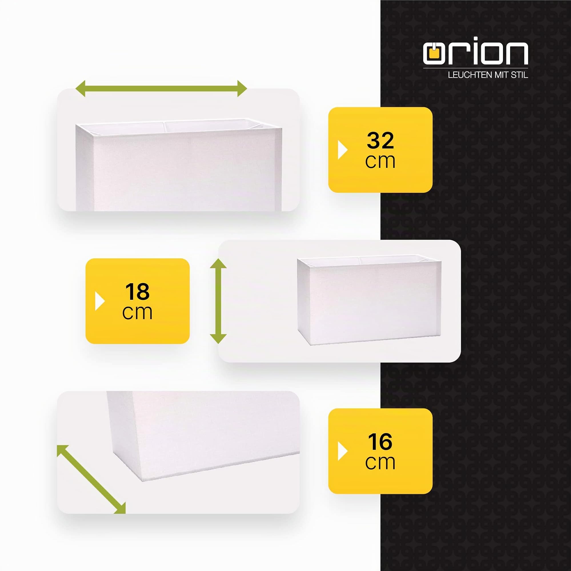 ORION LIGHTSTYLE Paralume in tessuto per presa E27 paralume rettangolare di ricambio per lampada da terra, lampada da tavolo, bianco (32x16x18cm)