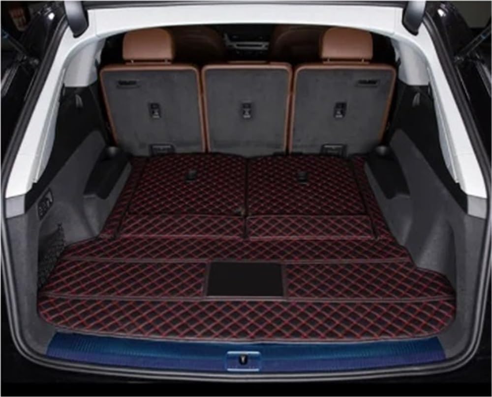 Tappetino baule auto Per Q7 7 Seater 2022 PU | Veicolo Bagagliaio Tappetini Carico Liner Accesorios(Black with red A)