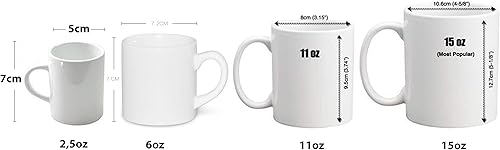 Miniatura 3 de Taza de té de café de cerámica blanca revestida de 11 onzas (3.7 x 3.1 in) prensa de calor imprimible transferencia sublimación tinte recubierto