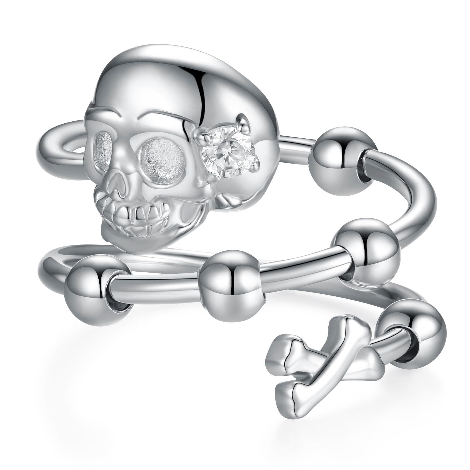 qielizhu Skull Ring 925 Sterling Silver Skull Ring Anxiety Relief Rings Anti Anxiety Stress Ring with Bead Spinner Rings Jewelry Gifts for Women (8)