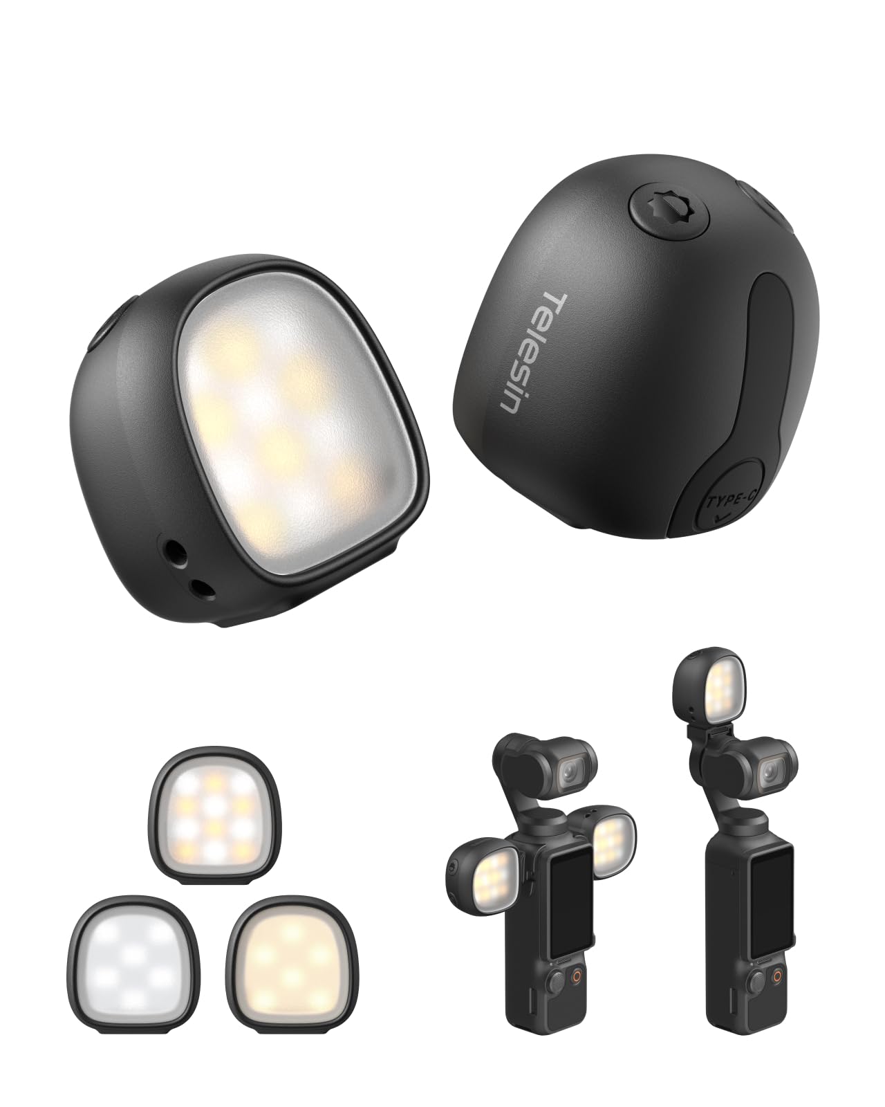 TELESIN Magnetisches Fülllicht für DJI Osmo Pocket 4 3 CRI95+ Mini Vlog-Lampe mit 3 Farbtemperaturen 3 Helligkeitsstufen Ultraleicht 19g Portabel für Content Creation