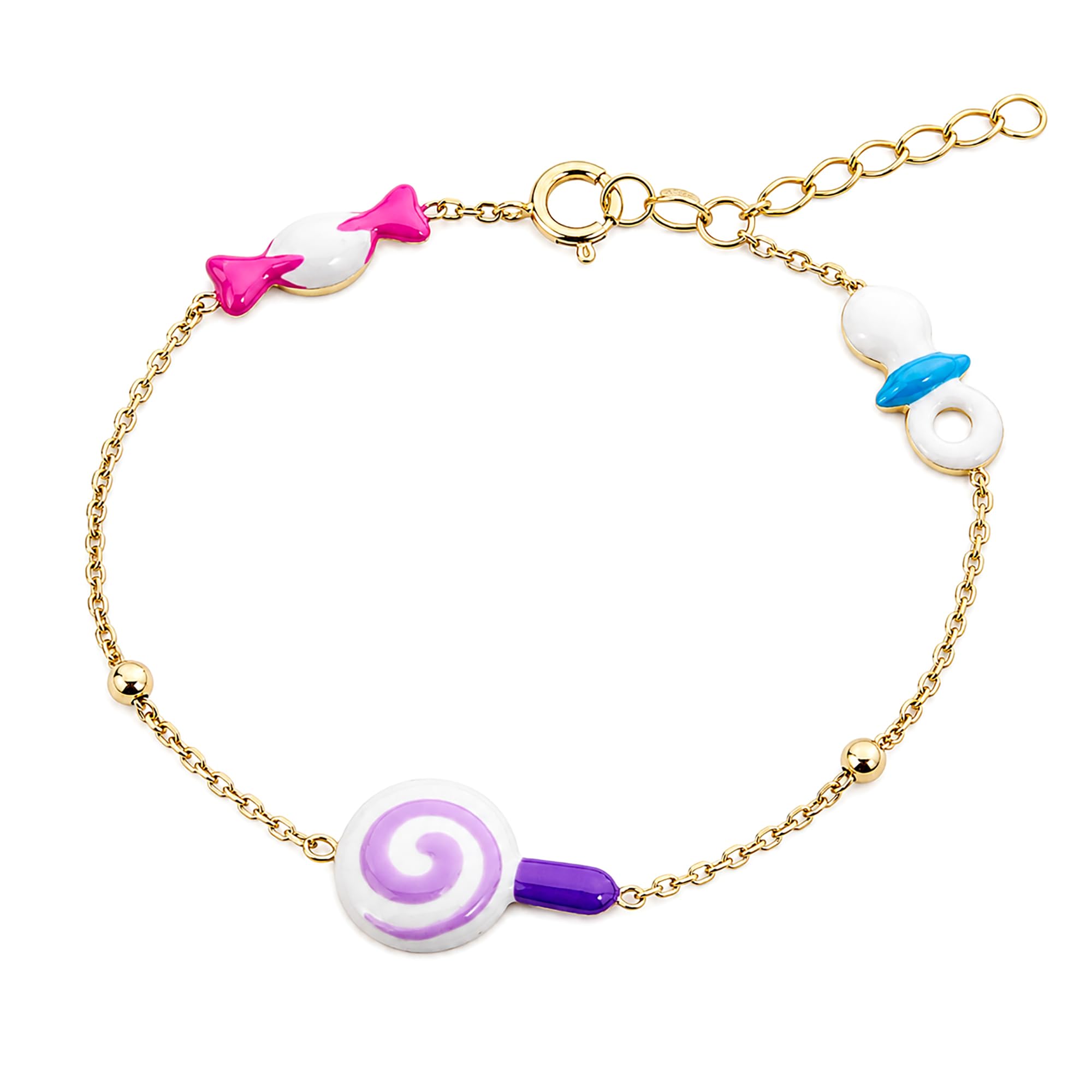 Gioielli Aurum - Armband für Neugeborene aus Gelbgold mit Schnuller und Süßigkeiten-Lutscher