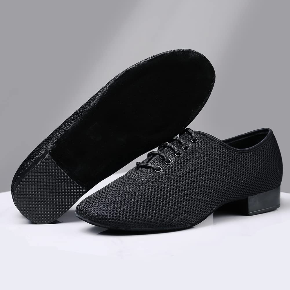 HIPPOSEUS Men's Mesh Ballroom Dance Shoes Suede Sole Tango Salsa Tango Waltz Character Dancing Shoes Black,Model Mesh Modern,8.5 D(M) US