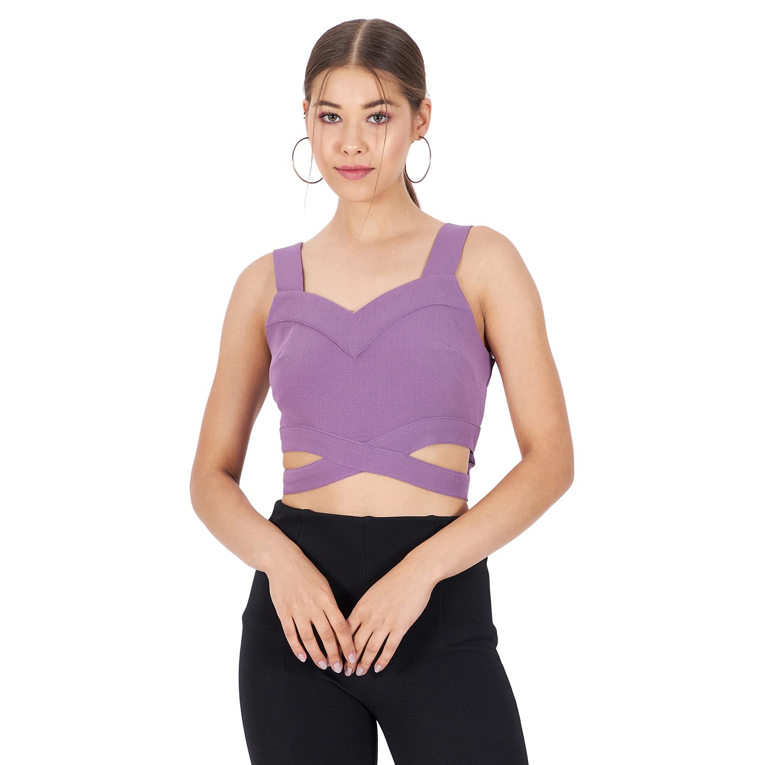 kibo Casual Stylish Lavender Solid Polyester V Neck Tops for Women-picture-34