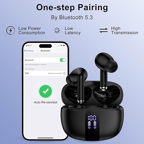 Miniatura 4 de Auriculares inalámbricos para iPhone 17 Pro Max para iPhone 17 Pro Air 17 16e 16 15 Plus, auriculares Bluetooth 5.3 con micrófono, pantalla LED 48H,