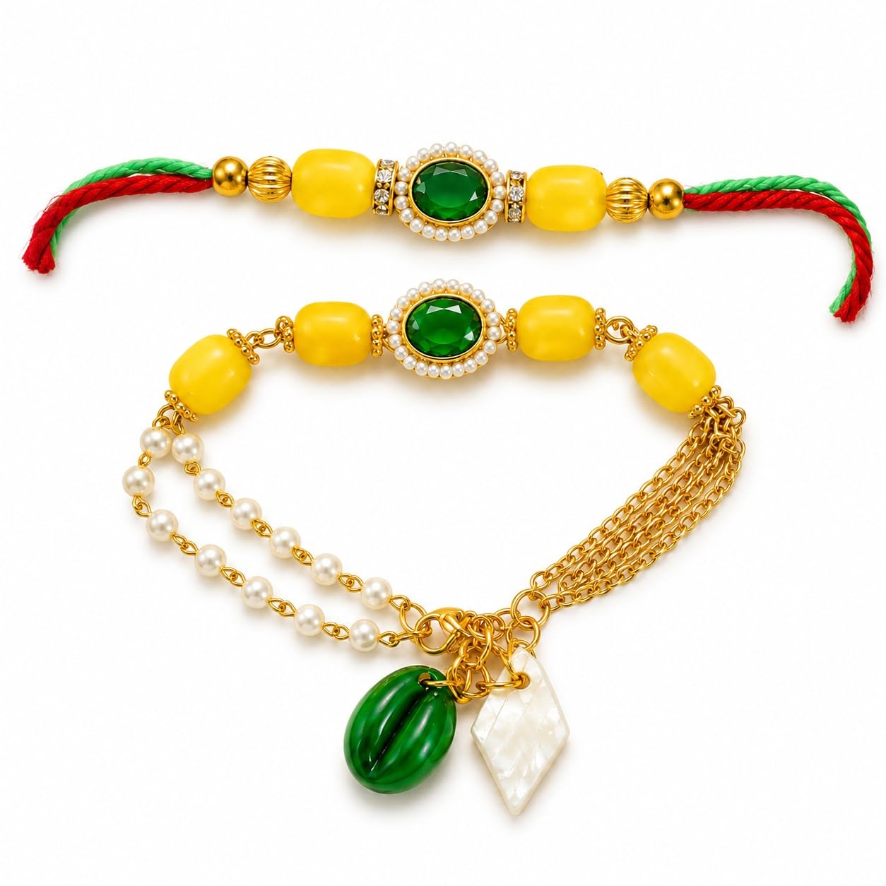 Emerald Pearl Bhai Bhabhi Rakhi Set-image-19