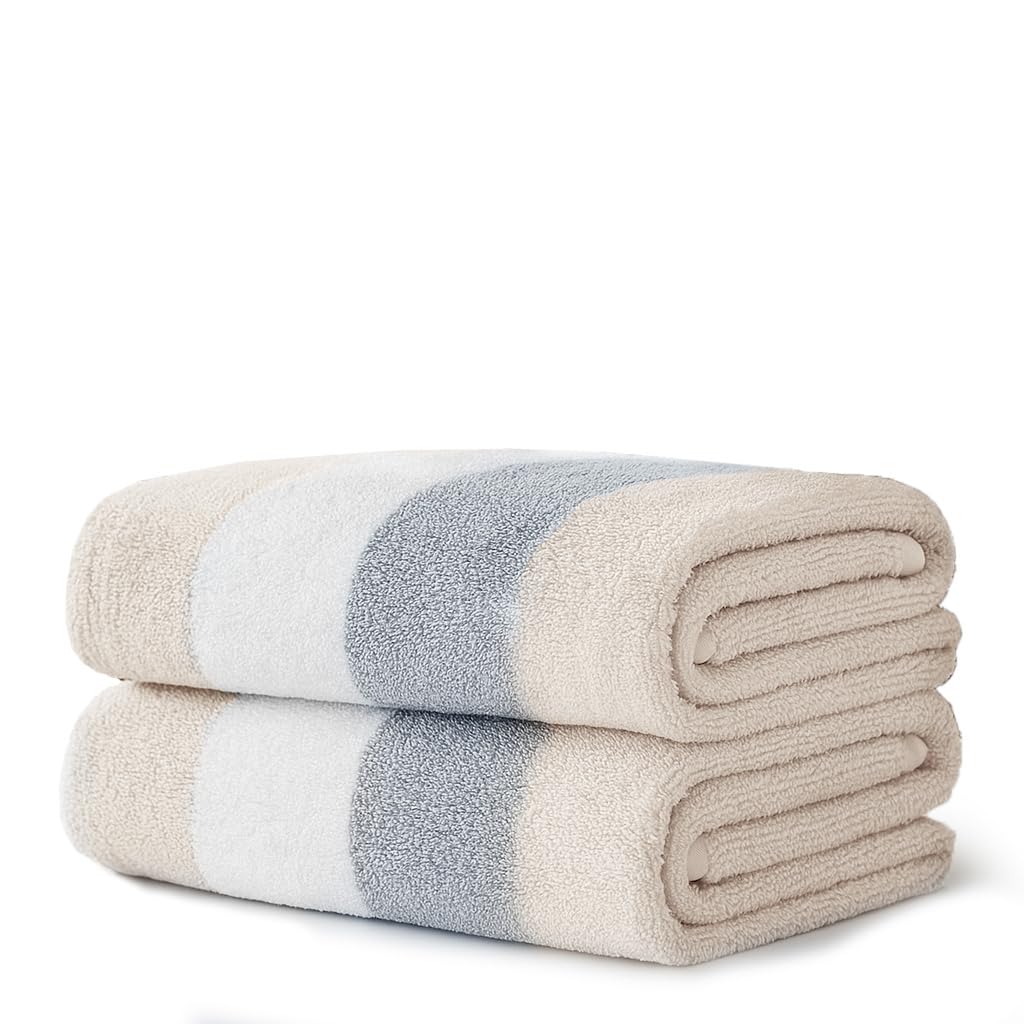 Velosso 2 Pack 100% Cotton Striped Multi Supreme Cotton Towels Hand Bath or Sheet, Quick-Dry, Soft Absorbent, Striped Design Hotel Spa, Fade Resistant Towels (Latte, Bath) โ image 1