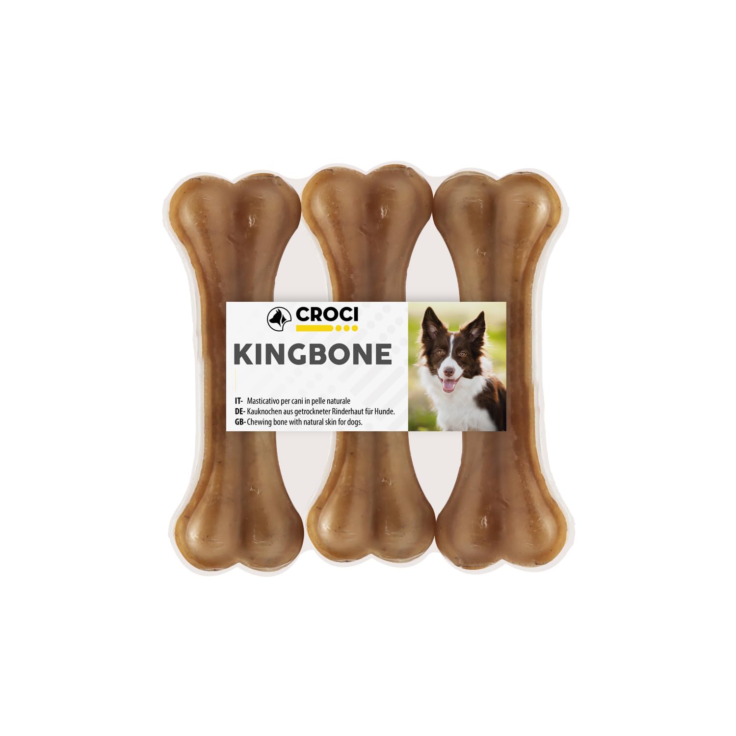 Croci King Bone - Ossa per cani, Snack premio masticativo per cani in pelle bovina naturale, dental stick per la pulizia dei denti, 10 cm - 3 pz