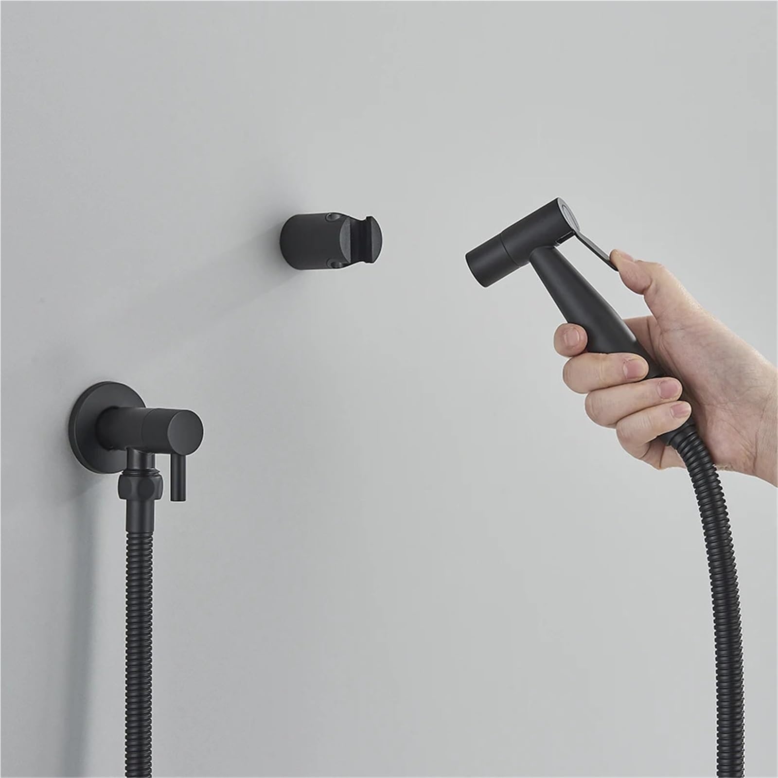Badezimmer-Bidet-Armatur, Messing-Wasserhahn, Unterlegscheibe, Mischbatterie, Einzel-Kaltwasser-Duschkopf, WC-Armaturengriff, Düse (gebürstetes Nickel)